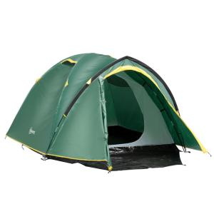 Kupoltält för 2-3 Personer, Lätt Campingtält med Glasfiberstänger, Vattentät Design för Festival och Vandring, Grön/Gul, 325 x 183 x 130 cm