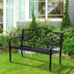 Trädgårdsbänk i Gjutjärn och Stål, Klassisk Parkbänk för 3 Personer, Robust Utemöbel för Trädgård och Terrass, Svart, 127 x 60 x 89 cm