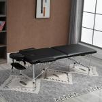 Massagebänk, 2-zoners Hopfällbar med Konstläderfodral, Nackstöd, Armstöd och Väska, Höjdjusterbar 90 cm, upp till 225 kg, Svart