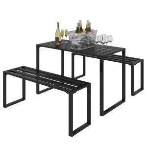 Utemöbler Set 3 Delar Festset Sittgrupp med Bord och 2 Bänkar Svart Metall 110 X 55 X 70 Cm