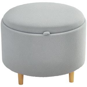 Stoppad Fotpall i Teddy Fleece med Dolt Förvaringsutrymme och Vändbart Lock, Grå, 56x56x42 cm
