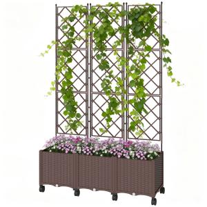 Odlingslåda med Spaljé Brun Plast för Trädgård och Balkong Blomlåda med Självbevattning och Klätterstöd 120x40x192 cm