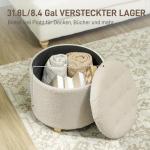 Bänk Förvaringsbänk Krämvit av Kashmirlook och Trä för Hall och Sovrum Stoppad Bänk med Lock Ø 45 x 41 cm