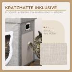 Kattgrotta och Pall 2-i-1, Mysig Sovplats med Klösbräda, Multifunktionell Kattmöbel med Dyna, Grå
