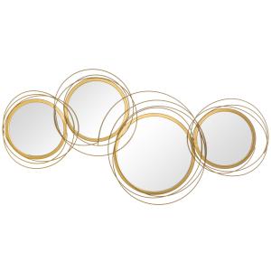 Spegelset Väggspeglar Guld av Glas och Metall för Vardagsrum och Hall Väggdekoration med 4 Runda Speglar Elegant Design