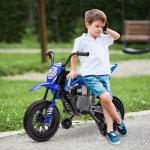 Elmotorcykel Barnmotorcykel Blå av Plast och Metall för Barn 3-6 År 12V Fordon med Musik och Träningshjul 30 kg