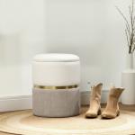 Förvaringspall med Lock och Metallring, Tvåfärgad Design, Gräddvit, 36x36x44 cm