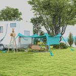 Solskydd Markis Blå av Tyg och Stål för Camping och Picknick Vattentätt Tak med Stålstänger och Bärväska 3 x 3 x 2 m