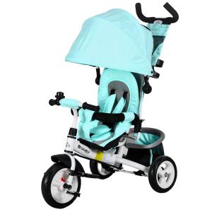 Trehjuling Barncykel 6-i-1 med Skjutstång Grön av Metall och Plast för Barn 1-5 År Balanscykel med Solskydd