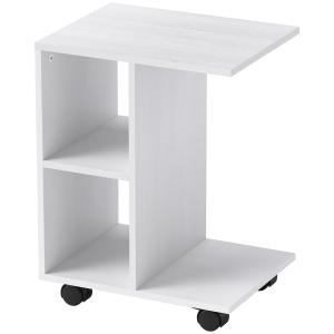 Sidobord Soffbord C-Shape med Hjul Vit av Trä och Metall för Vardagsrum och Små Ytor Portabelt Bord 45 x 35 x 58 cm