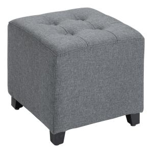 Fotpall Fyrkantig Pall Grå av Tyg med Linnelook och Trä för Vardagsrum Ottoman med Fotstöd Bekväm Sittplats 35 x 35 x 35 cm