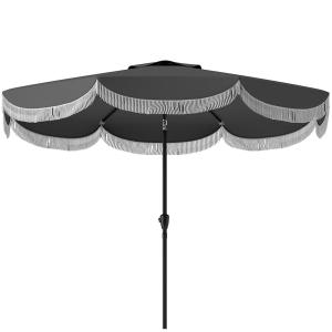 Parasoll Balkongparasoll Åttkantigt Mörkgrå av Polyester och Metall för Strand och Trädgård Vindtätt Solskydd UV30+ Ø 269 cm
