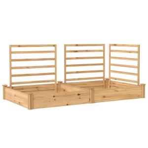 Odlingslåda med Spaljé Naturfärgad Trä för Trädgård och Uteplats Blomlåda med 3 Sektioner och Klätterstöd Rymlig Plantering 240x125x102 cm