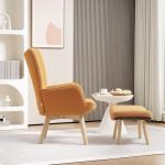 Fåtölj Öronlappsfåtölj med Pall Brun av Manchesterlook och Trä för Vardagsrum Loungestol med Hög Rygg