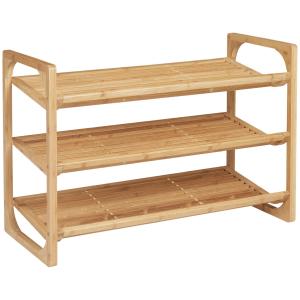 Skoställ Skoorganisator Natur av Bambu för Hall och Entré med 3 Nivåer och Handtag för 9 Par Skor Robust 76 x 33 x 51 cm
