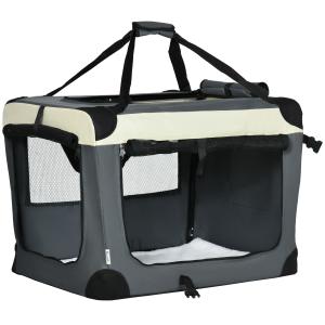 Transportväska Prisvärd Grå Tyg för Hund och Katt med Hopfällbar Design och Tre Dörrar Stabil Box för Resor och Transport 70 x 51 x 50 cm