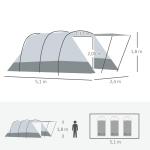 Tunneltält Familjetält Grå av Polyester och Glasfiber för 8 Personer med Sovhytt och Vardagsrum Vattentät 2000 mm Vattenpelare Rymlig Design