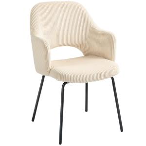 Matstol i Manchester Beige Tyg och Metall för Matsal och Kök Bekväm Stol med Skålad Sits och Svarta Ben Modern Retrodesign för Hemmet Lättmonterad
