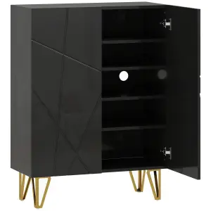 Skoskåp med 2 Dörrar, Skoförvaring med 3 Justerbara Hyllor, Svart, 72x31,5x95 cm