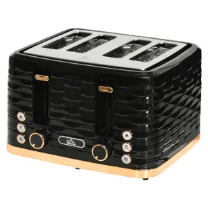 4-skivors Brödrost med Vågdesign, Multifunktion och Smulbricka, Svart
