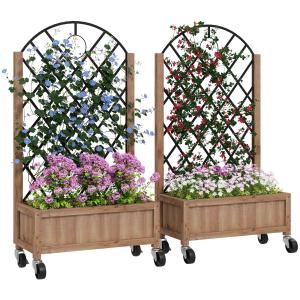 Set Med 2 Högbäddsväxtlådor Med Rullar, Spaljé, Spaljékruka, Blomlåda, Trä, Trädgårdsspaljé 152X25X97Cm För Trädgård, Balkong, Terrass, Blomkruka För Klätterväxter, Korgväxter