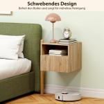Sängbord Väggmonterat Ljusbrun Spånskiva för Sovrum Vägghängt Nattduksbord med Låda och Öppen Hylla Svävande Design Modern Inredning