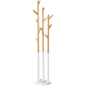 Klädställning med 13 Krokar, Modern Hallmöbel med Paraplyställ i Metall, Dekorativ Klädhängare med Bambudetaljer, Natur/Vit, 170 cm