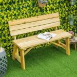 Trädgårdsbänk i Massivt Trä, Klassisk Parkbänk för 2 Personer, Robust Utemöbel med Ryggstöd, Natur, 116 x 56 x 80 cm, 220 kg