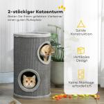Klöstunna 2 Våningar Ljusgrå Sisal och Plysch för Katter Kattgrotta med Klösyta och Mjuk Kant Kompakt 60 cm Hög Ø 35 cm