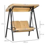 Hammock Trädgårdsgunga 3-Sits Beige av Tyg och Metall för Trädgård och Terrass Gunga med Justerbart Soltak 220 kg 138 x 106 x 174 cm