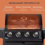 Gasolgrill BBQ med 3 Brännare à 3 kW, Mobil Grillvagn med 4 Hjul, Grillnät, Sidobord och Skåp, Metall, Svart, 132,4 x 55 x 109 cm