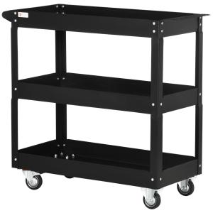 Verkstadsvagn Verktygsvagn med 3 Hyllplan Svart av Stål för Garage och Verkstad Vagn med Handtag 150 kg 83 x 35,3 x 76 cm