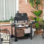 Grillvagn Grillbord Svart av Rostfritt Stål och Metall för Trädgård och Terrass med Fällbart Sidobord och Hjul 3 Våningar