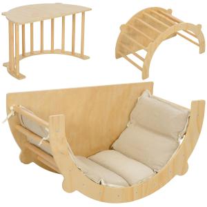 Klätterbåge och Gunga med Mjuk Dyna för Barn 1,5–4 År Hållbar och Säker Natur Trä och Tyg för Inomhusbruk upp till 50 kg