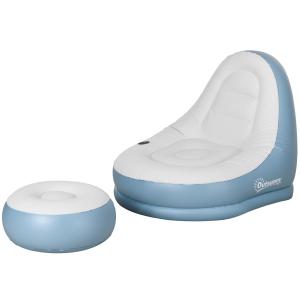 Uppblåsbar Soffa Luftsoffa Vit av PVC för Camping och Hem med Fotpall och Mugghållare Bekväm 125 x 100 x 87 cm