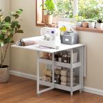 Hopfällbart Matbord i Industristil för upp till 4 Personer med Öppna Hyllor Hållbar och Stabil Vit Metall och Spånskiva för Kök