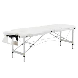 Hopfällbar Massagebänk Vit av Plast och Aluminium för Salong och Spa Höj och Sänkbar med Kudde Bärbar Design 215 x 60 x 61-84 cm