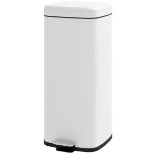 Papperskorg 30 L, Mjukstängande Lock, Fingeravtryckssäker, Fotpedal, Metall/Plast, Vit, 28 x 35 x 63,5 cm