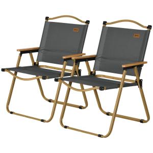 Campingstol Trädgårdsstolar Set med 2 Stolar Mörkgrå av Oxford Tyg och Stål för Pool och Strand Hopfällbara Stolar med Trälook