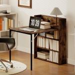 Matbord Hopfällbart Rustik Brun Spånskiva och Metall för Kök Klaffbord med Hylla Platsbesparande Industriell Design 80x90x93 cm