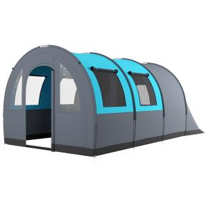 Tunneltält Familjetält Grå av Polyester för Camping 6 Personer med 2 Rum och Ljuskrokar Vattenpelare 3000 mm