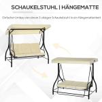 Hammock Trädgårdsgunga 3-Sits 2-i-1 Beige av Tyg och Metall för Trädgård och Terrass Gunga med Liggfunktion 240 kg 195 x 117 x 175 cm