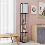 Golvlampa med Hyllor, Trä, 26 x 26 x 160 cm, för Vardagsrum och Sovrum (utan Glödlampa)