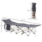 Campingsäng Tältsäng Hopfällbar med Förvaringsväska Grå av Oxford Tyg och Stål för Camping Gästsäng 190 x 68 x 52 cm