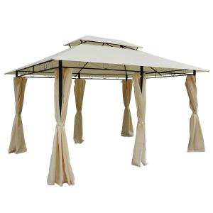 Trädgårdspaviljong 3 x 4 m med 6 Sidopaneler, Partytält med Dubbeltak, Beige + Svart