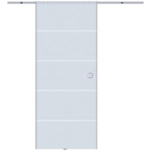 Skjutdörrsset Härdat Säkerhetsglas Rumsdörr med Ränder i Frostat Glas Högkvalitativt Beslag Vändbar Montering 775/900/1025 X 2050 Mm