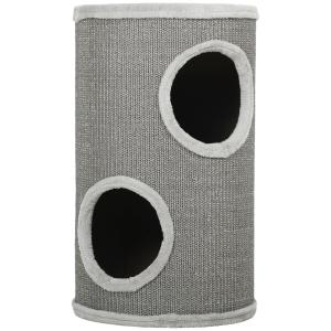 Klöstunna 2 Våningar Ljusgrå Sisal och Plysch för Katter Kattgrotta med Klösyta och Mjuk Kant Kompakt 60 cm Hög Ø 35 cm