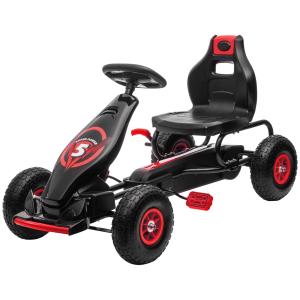 Trampbil Gokart Röd Svart av Metall och Plast för Barn 5-12 År med Justerbar Sits och Gummidäck Handbroms Utomhusnöjen