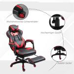 Ergonomisk Gamingstol med Utfällbart Fotstöd och Justerbart Ryggstöd, Skum, PU-läder och Metall, Svart + Röd, 65 x 70 x 118,5–128,5 cm